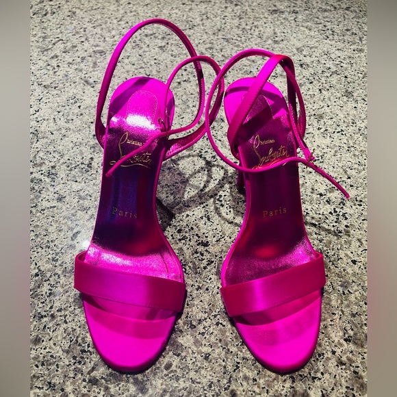 CHRISTIAN LOUBOUTIN | Pink Loubigirl Satin Sandal Heels - Picture 5 of 14